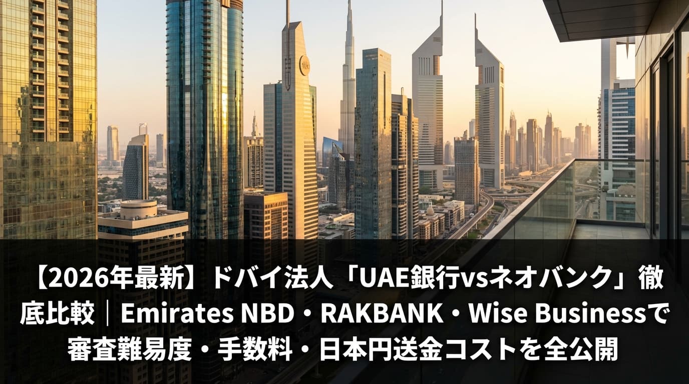 【2026年版】ドバイ法人「UAE銀行vsネオバンク」徹底比較|Emirates NBD・RAKBANK・Wise Businessで審査難易度・手数料・日本円送金コストを全公開