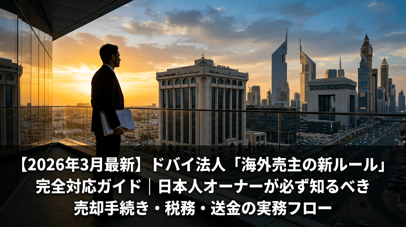 ドバイランドデパートメントを背景にゴールデンアワーで書類を手にするビジネスパーソンのシルエット