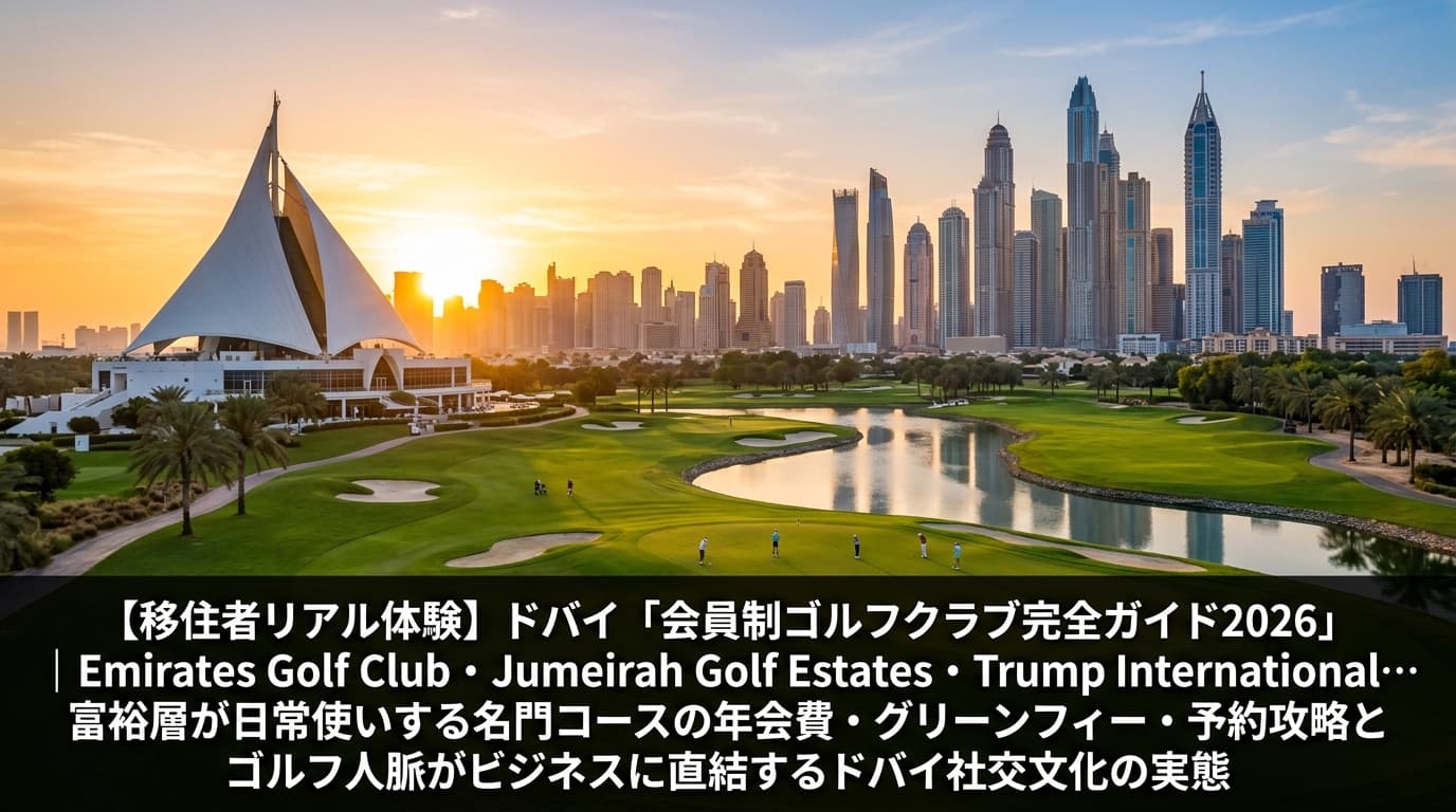 【移住者リアル体験】ドバイ「会員制ゴルフクラブ完全ガイド2026」|Emirates Golf Club・Jumeirah Golf Estates・Trump International…富裕層が日常使いする名門コースの年会費・グリーンフィー・予約攻略とゴルフ人脈がビジネスに直結するドバイ社交文化の実態